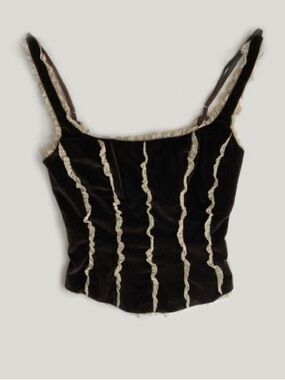 RED Valentino Black Velvet Corset top with Ivory Ruffle Trim